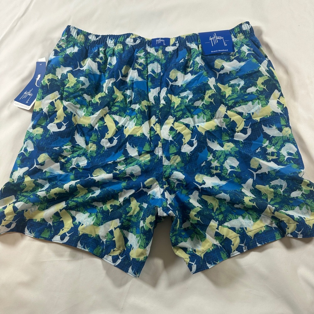 Guy Harvey Mens Blue Shark Print Performance Board Shorts Swim Trunks Large NWT - Picture 7 of 8